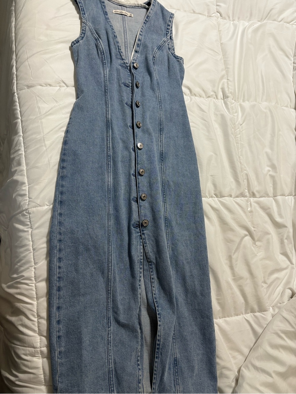 Abercrombie & Fitch Light Blue Denim Button-Front Jumpsuit